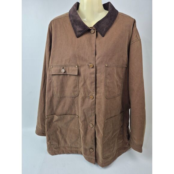 Marine Layer Women's Foxtrot Brown Riley Waxed Cotton Barn Jacket Size XL - Picture 2 of 5